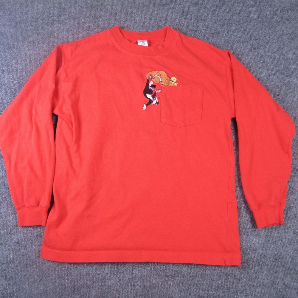 Vintage Warner Bros Studio Store Shirt Kids XL Red Tweety Sylvester‎ Pocket 1997